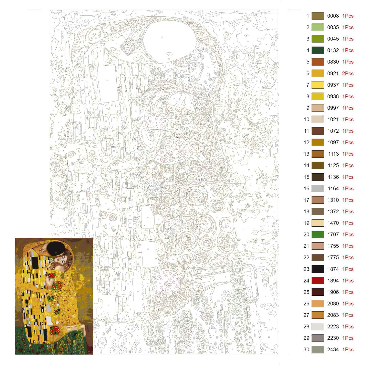 murando Peinture par Numéro Adulte Kit Gustav Klimt Baiser 40x60 cm DIY  Tableau Peindre par Nombre Bricolage pour Enfants Numérique pour Enfants  Cadre